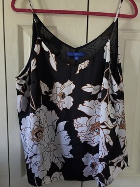 Apt. 9 Black Floral Cami Tank with White & Brown Bloom Print